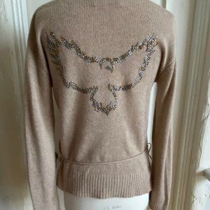 ZADIG & VOLTAIRE TAN CASHMERE SWEATER WITH DOVE CRYSTALS